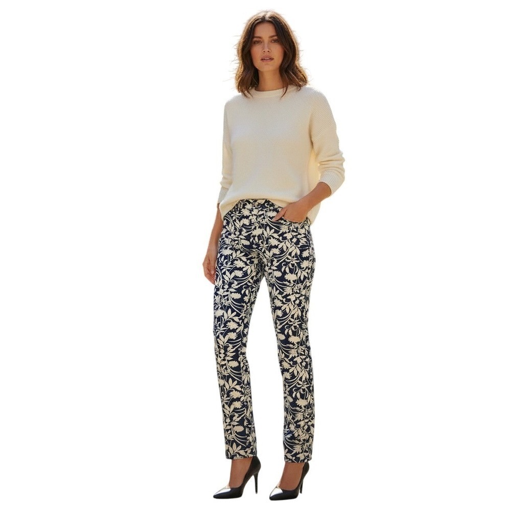 European Navy White Botanical Floral Print Casual / Dressy Size 6